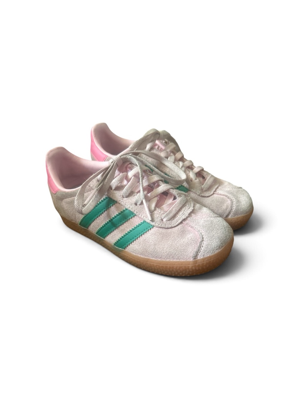 Adidas Pink Suede Kids Sneakers with Mint Stripes